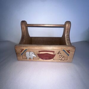 Kids Room Tool Box Carved Animals Elephant Giraffe Ark Toy Caddy Crayon Box